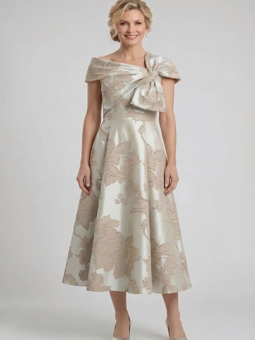Robe de mère trapèze à nœuds robe d'invitée de mariage mi-longue