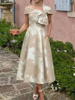 Robe de mère trapèze à nœuds robe d'invitée de mariage mi-longue