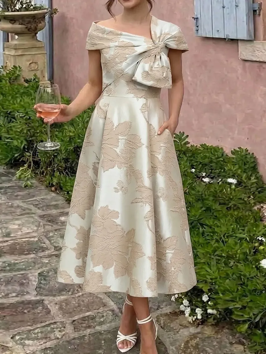 Robe de mère trapèze à nœuds robe d'invitée de mariage mi-longue