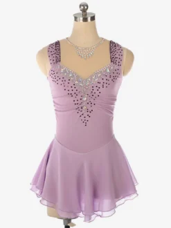 Robe de patinage artistique bleu clair à encolure perlée en polyester pour femmes et filles.