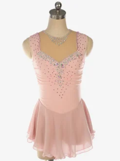 Robe de patinage artistique bleu clair à encolure perlée en polyester pour femmes et filles.