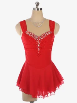 Robe de patinage artistique bleu clair à encolure perlée en polyester pour femmes et filles.