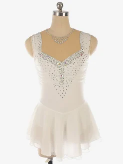 Robe de patinage artistique bleu clair à encolure perlée en polyester pour femmes et filles.