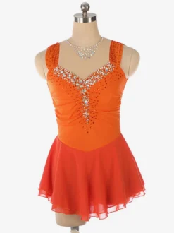 Robe de patinage artistique bleu clair à encolure perlée en polyester pour femmes et filles.