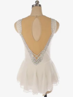 Robe de patinage artistique bleu clair à encolure perlée en polyester pour femmes et filles.