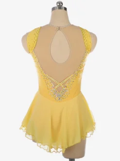 Robe de patinage artistique bleu clair à encolure perlée en polyester pour femmes et filles.