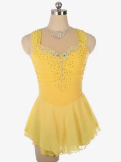 Robe de patinage artistique bleu clair à encolure perlée en polyester pour femmes et filles.