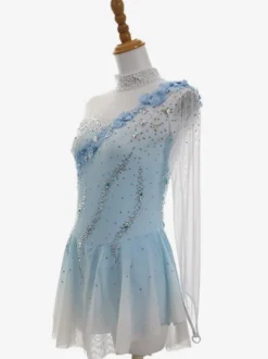 Robe de patinage artistique pour femmes et filles robe de patinage sur glace ultra-élastique tenue d'entraînement et de compétition manches longues classiques ornées de cristaux et de strass