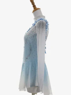 Robe de patinage artistique pour femmes et filles robe de patinage sur glace ultra-élastique tenue d'entraînement et de compétition manches longues classiques ornées de cristaux et de strass