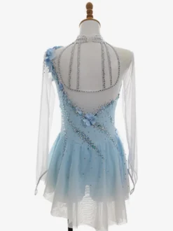 Robe de patinage artistique pour femmes et filles robe de patinage sur glace ultra-élastique tenue d'entraînement et de compétition manches longues classiques ornées de cristaux et de strass