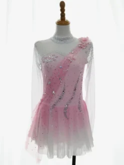 Robe de patinage artistique pour femmes et filles robe de patinage sur glace ultra-élastique tenue d'entraînement et de compétition manches longues classiques ornées de cristaux et de strass