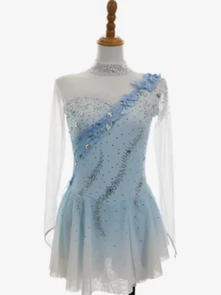 Robe de patinage artistique pour femmes et filles robe de patinage sur glace ultra-élastique tenue d'entraînement et de compétition manches longues classiques ornées de cristaux et de strass