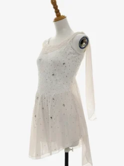 Robe de patinage artistique pour femmes et filles tenue de patinage sur glace blanche patchwork en maille spandex haute élasticité vêtements d'entraînement et de compétition patchwork de cristaux