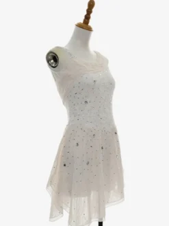 Robe de patinage artistique pour femmes et filles tenue de patinage sur glace blanche patchwork en maille spandex haute élasticité vêtements d'entraînement et de compétition patchwork de cristaux