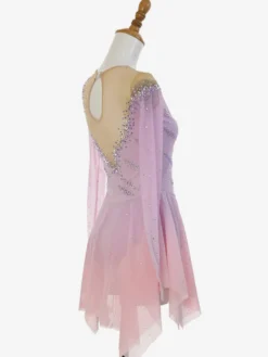 Robe de patinage artistique rose pailletée à strass manches longues costume de patinage pour tous les âges