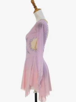 Robe de patinage artistique rose pailletée à strass manches longues costume de patinage pour tous les âges