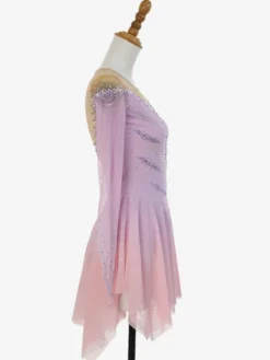 Robe de patinage artistique rose pailletée à strass manches longues costume de patinage pour tous les âges