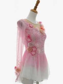 Robe de patinage artistique rose pour femmes et filles patchwork poudré dos ouvert en maille haute élasticité tenue d'entraînement et de compétition cristal classique / Rh