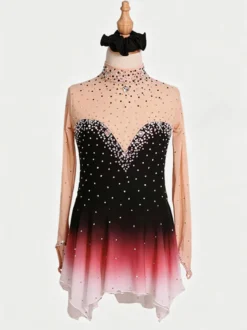 Robe de patinage artistique violette pour femmes et filles robe verte bleue très élastique pour l'entraînement et la compétition manches longues classiques ornées de cristaux et strass.