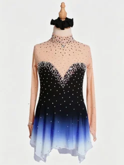 Robe de patinage artistique violette pour femmes et filles robe verte bleue très élastique pour l'entraînement et la compétition manches longues classiques ornées de cristaux et strass.