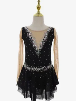 Robe de patinage artistique violette pour femmes et filles robe verte bleue très élastique pour l'entraînement et la compétition manches longues classiques ornées de cristaux et strass.