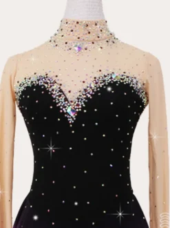 Robe de patinage artistique violette pour femmes et filles robe verte bleue très élastique pour l'entraînement et la compétition manches longues classiques ornées de cristaux et strass.