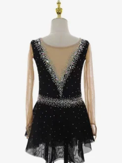 Robe de patinage artistique violette pour femmes et filles robe verte bleue très élastique pour l'entraînement et la compétition manches longues classiques ornées de cristaux et strass.