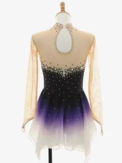 Robe de patinage artistique violette pour femmes et filles robe verte bleue très élastique pour l'entraînement et la compétition manches longues classiques ornées de cristaux et strass.