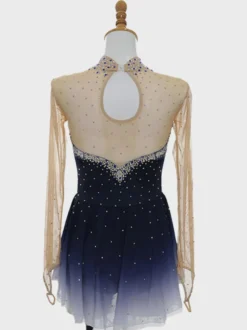 Robe de patinage artistique violette pour femmes et filles robe verte bleue très élastique pour l'entraînement et la compétition manches longues classiques ornées de cristaux et strass.
