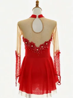 Robe de patinage artistique violette pour femmes et filles robe verte bleue très élastique pour l'entraînement et la compétition manches longues ornées de cristaux et strass.