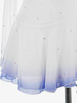 Robe de patinage blanche à col montant en forme de cœur ornée de perles et manches longues pour femmes et filles