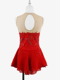 Robe de patinage blanche sans manches ornée de perles pour femmes et filles
