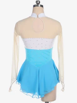 Robe de patinage bleu ciel clair velours coréen costumes de danse de bloc de couleur