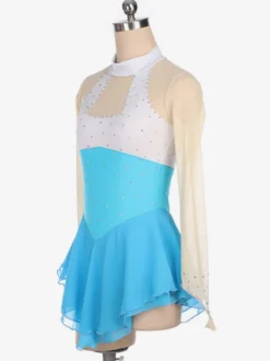 Robe de patinage bleu ciel clair velours coréen costumes de danse de bloc de couleur