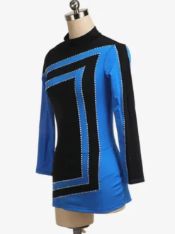 Robe De Patinage Bleu Coréen Velours Stripes Costumes De Danse