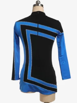 Robe De Patinage Bleu Coréen Velours Stripes Costumes De Danse