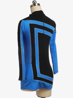 Robe De Patinage Bleu Coréen Velours Stripes Costumes De Danse