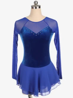 Robe De Patinage Bleue Velours Coréen Manches Longues Costumes De Danse