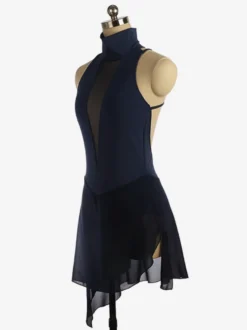 Robe de patinage bordeaux à col montant sans manches dos nu et bretelles croisées