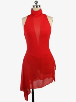 Robe de patinage bordeaux à col montant sans manches dos nu et bretelles croisées