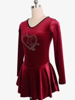 Robe De Patinage Bordeaux Velours Coréen Manches Longues Costumes De Danse