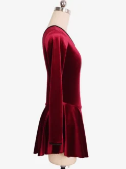 Robe De Patinage Bordeaux Velours Coréen Manches Longues Costumes De Danse