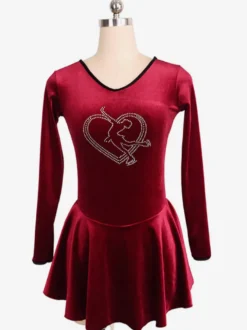Robe De Patinage Bordeaux Velours Coréen Manches Longues Costumes De Danse