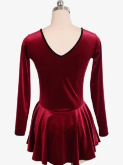 Robe De Patinage Bordeaux Velours Coréen Manches Longues Costumes De Danse