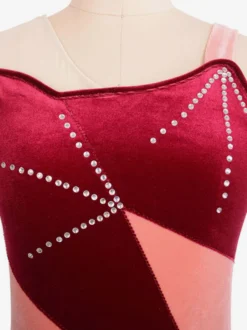 Robe De Patinage Bordeaux Velours Coréen Color Block Dance Costumes
