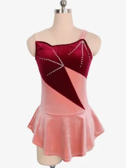 Robe De Patinage Bordeaux Velours Coréen Color Block Dance Costumes