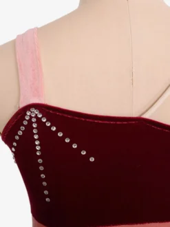 Robe De Patinage Bordeaux Velours Coréen Color Block Dance Costumes