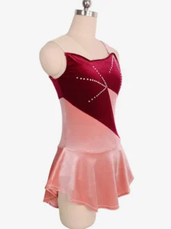 Robe De Patinage Bordeaux Velours Coréen Color Block Dance Costumes