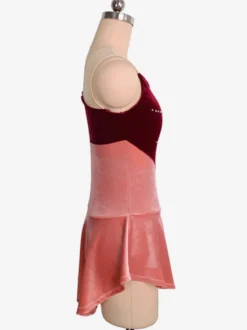 Robe De Patinage Bordeaux Velours Coréen Color Block Dance Costumes