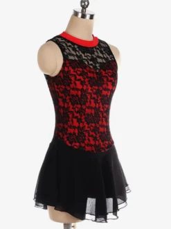 Robe de patinage Costumes de danse en dentelle polyester noire